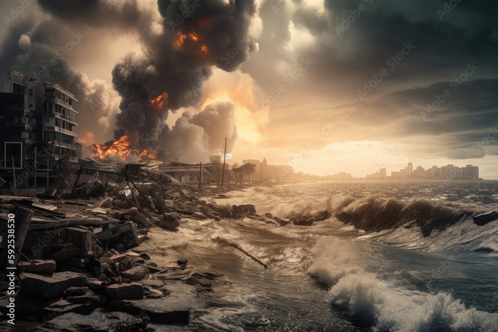 Disaster All Background climate change-related natural disaster, with destruction and chaos ...