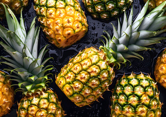 Wall Mural - Top view Fresh Pineapple Seamless Background: Nature's Food Texture