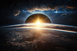 planet sunrise in space. sci-fi concept. Generative AI