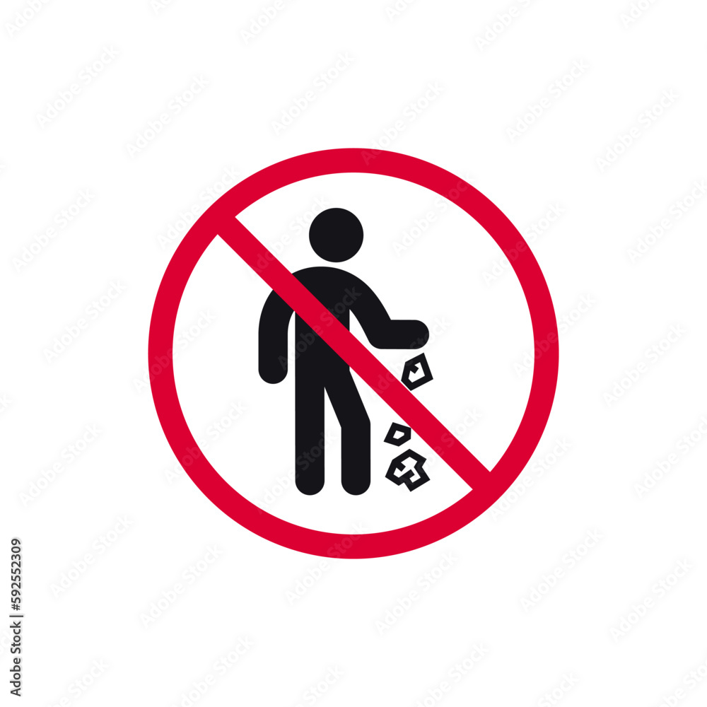 No littering prohibited sign, no trash forbidden modern round sticker,  vector illustration. Stock Vector | Adobe Stock, image size:1000x1000