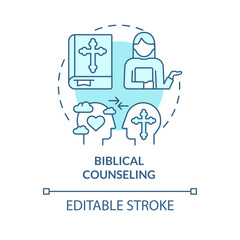 Wall Mural - Biblical counseling turquoise concept icon. Believers community. Christian support abstract idea thin line illustration. Isolated outline drawing. Editable stroke. Arial, Myriad Pro-Bold fonts used