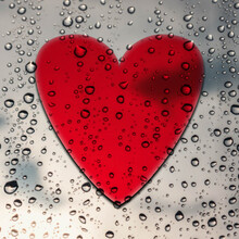 Red Heart On A Window With Rain Drops, Valentine's Day Background
