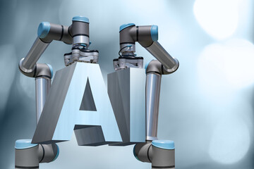 Aufkleber - Robots assemble the AI - symbol of artificial intelligence.
