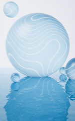 Poster - Transparent bubbles with water surface, 3d rendering.