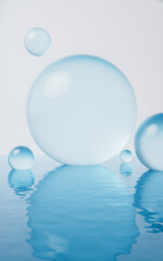 Poster - Transparent bubbles with water surface, 3d rendering.