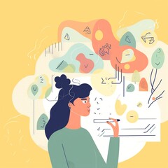 Wall Mural - Design Thinking observation flat illustration, designer studying user interaction. generative ai