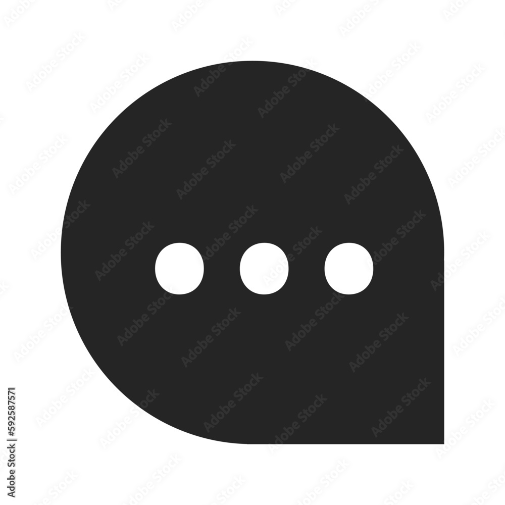 Rounded speech bubble with three dots flat line black white vector icon ...