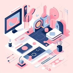 Wall Mural - Design thinking flat illustration, prototyping, refining ideas, generative ai