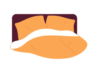 Poster - Bedding and mattress for good sleep semi flat colour vector object. Bed sheets and pillows. Editable cartoon clip art icon on white. Simple spot illustration for web graphic design and animatio