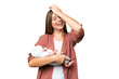 © luismolinero - Young blonde woman  with her newborn baby over isolated chroma key background has realized something and intending the solution