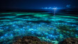 A beautiful bioluminescent ocean with glowing plankton under a stunning sky. Generative AI.
