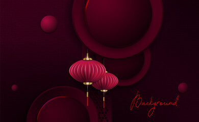 Wall Mural - Drawing with Asian lanterns on pendants in the style of paper art