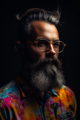 Fototapete - Studio portrait of a male hipster. Generative AI.