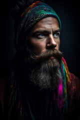 Fototapete - Studio portrait of a male hipster. Generative AI.