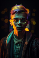 Fototapete - Studio portrait of a male hipster. Generative AI.