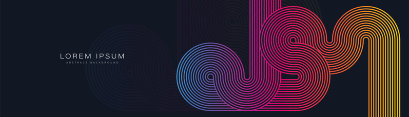 Abstract colorful geometric lines pattern on dark background. Retro style. Geometric stripe line art design. Suit for cover, poster, banner, brochure, header, website, flyer. Vector illustration