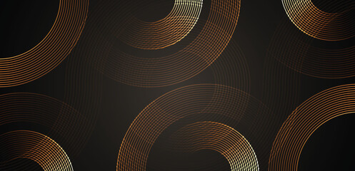 abstract gold circle lines on dark background. geometric stripe line art design. modern luxury shiny