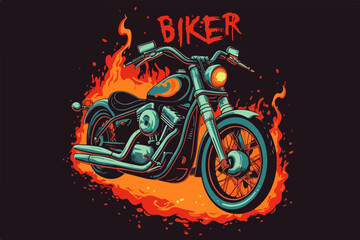 Wall Mural - Bike on fire vector vintage illustration for t-shirt.