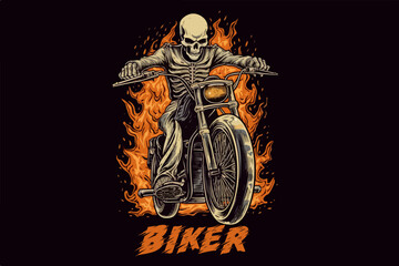 Wall Mural - Skeleton on a bike vector vintage illustration for t-shirt.