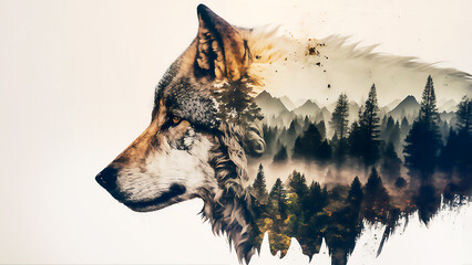 Wall Mural - Wolf and forest. The concept of protecting wildlife and green planet. Generated AI