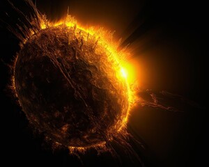 Wall Mural - The sun seen close up with explosions on its surface on a black background. Generative AI