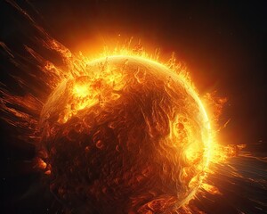 Wall Mural - The sun seen close up with explosions on its surface on a black background. Generative AI