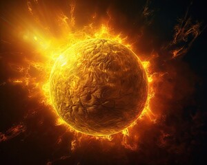 Wall Mural - The sun seen close up with explosions on its surface on a black background. Generative AI