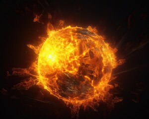 Wall Mural - The sun seen close up with explosions on its surface on a black background. Generative AI