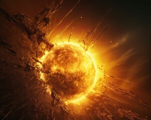 Wall Mural - The sun seen close up with explosions on its surface on a black background. Generative AI