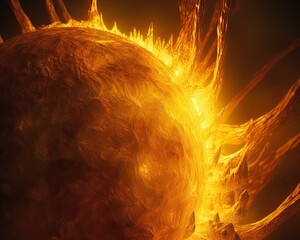 Wall Mural - The sun seen close up with explosions on its surface on a black background. Generative AI