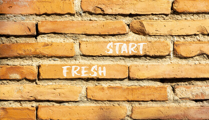 Wall Mural - Fresh start and motivational symbol. Concept words Fresh start on beautiful red brown brick wall. Beautiful red brown brick wall background. Business motivational and Fresh start concept. Copy space.