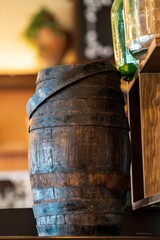 Wall Mural - Vertical shot of an antique wooden barrel