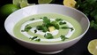 This chilled avocado soup with cilantro is a simple and healthy recipe that is perfect for a light lunch or refreshing appetizer. Generated by AI.
