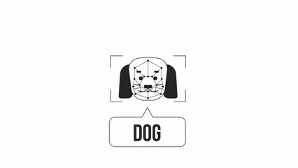 Fototapete - Dog identification bw animation. Animated pet 2D flat monochromatic thin line character. Vision-based deep learning 4K video concept footage with alpha channel transparency for web design