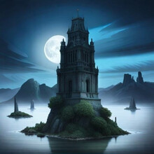 A Remote, Mist-shrouded Island Inhabited By Colossal, Ancient Statues That Come To Life Under The Light Of The Full Moon, Guarding A Long-forgotten Treasure.
