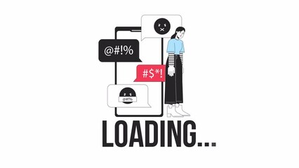 Fototapete - Cyberbullying loader animation. Sad victim receiving messages. Flash message 4K video footage. Isolated outline colour loading progress indicator with alpha channel transparency for UI, UX web design