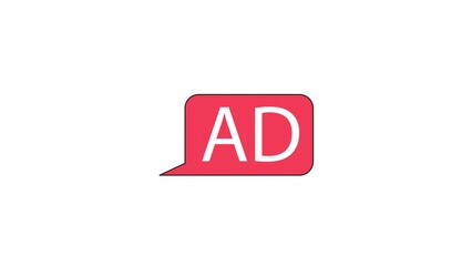 Fototapete - Animated pop up ads bubble speech. Flat outline style icon 4K video footage for web design. Notify isolated colorful thin line element animation on white background with alpha channel transparency
