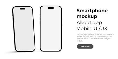 Poster - Realistic smartphone mockup on isolated background. Photorealistic smartphone for ui ux presentation. Mobile app user interface mockup with download button. Vector EPS 10