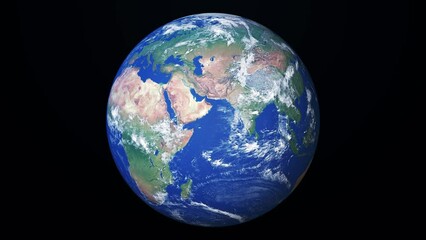 Wall Mural - Seamless loop animation of rotating realistic planet Earth on a black background