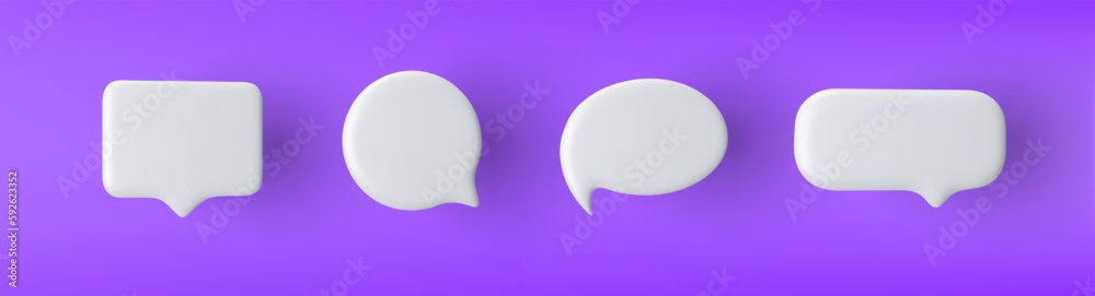 3D white speech bubble icon set on a purple background. Stock Vector ...