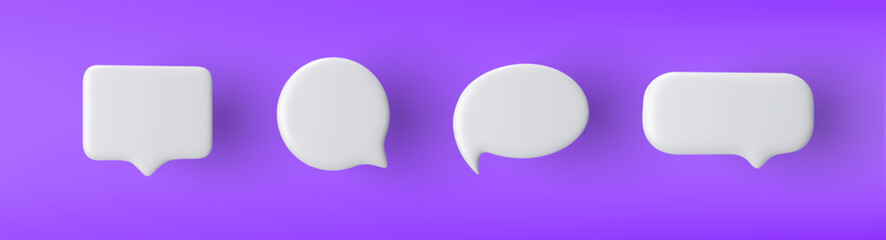 Wall Mural - 3D white speech bubble icon set on a purple background.