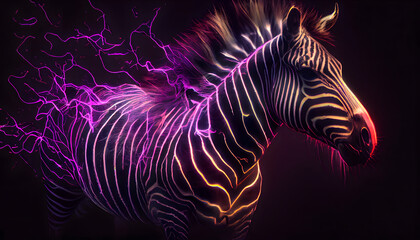 Neon light Zebra - Generative AI 