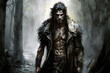 © alexkoral - werewolf man in dark foggy forest. Generative AI illustration