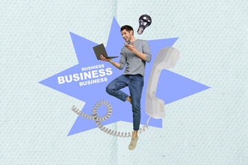 Aufkleber - Poster picture collage of business person working remote present idea invention company improvement using netbook dial phone