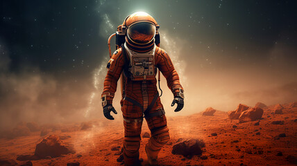 Wall Mural - An astronaut runs from the Martian storm, Generative AI