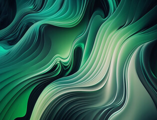 Green lines liquid wave in motion background. Abstract paint fluid closeup backdrop for banner. Generative AI