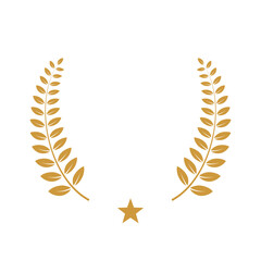Wall Mural - yellow laurel wreath with star icon vector illustration. winner award with leaves silhouette, trophy