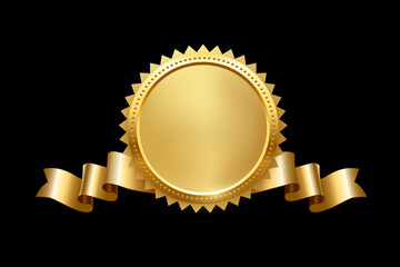 Poster - gold circle frame and ribbon with shine and sparkle light effect vector illustration. realistic 3d g