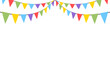 © Phruetthiphong - Celebrate hanging triangular garlands. Colorful perspective flags party isolated on white background. Birthday, Christmas, anniversary, and festival fair concept. Vector illustration.
