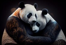 Valentine's Day Loving Cuddling Giant Panda Couple (generative AI)